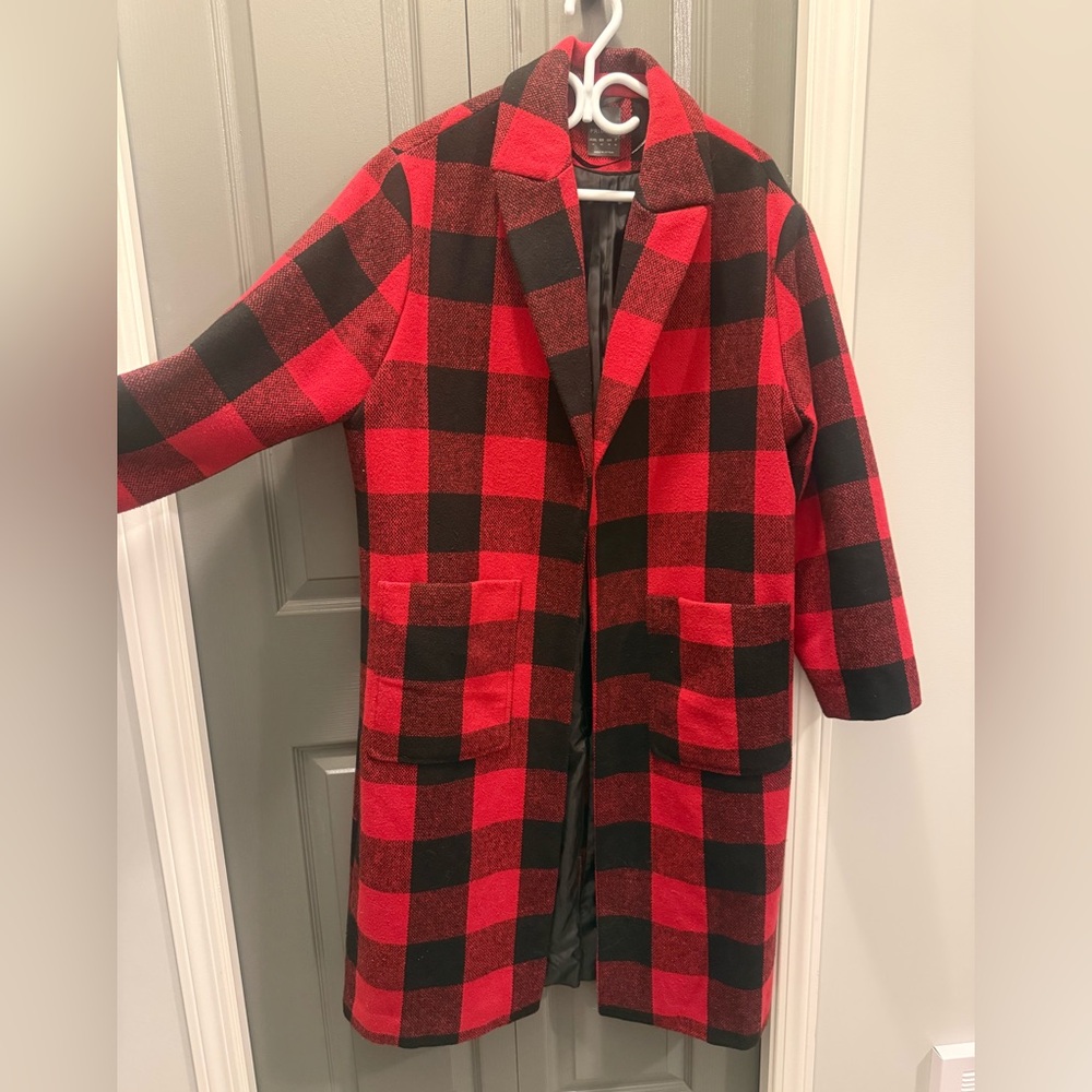 Red & Black Buffalo Plaid Long Coat